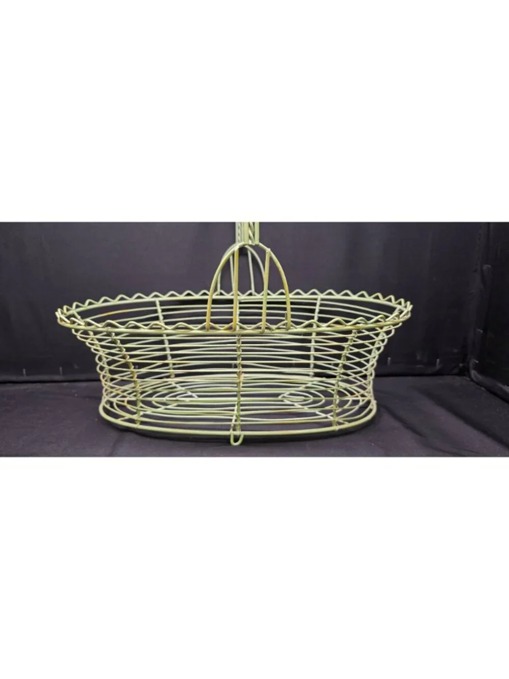 Vintage Sage Green Wire Decorative Egg Basket w Handle 12